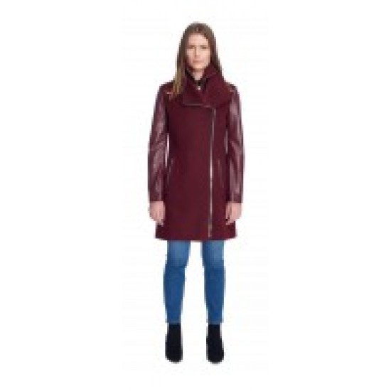 Stefano - MIRANDA burgundy wool/leather coat
