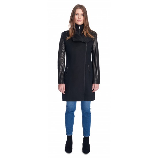 Stefano - MIRANDA black wool/leather coat